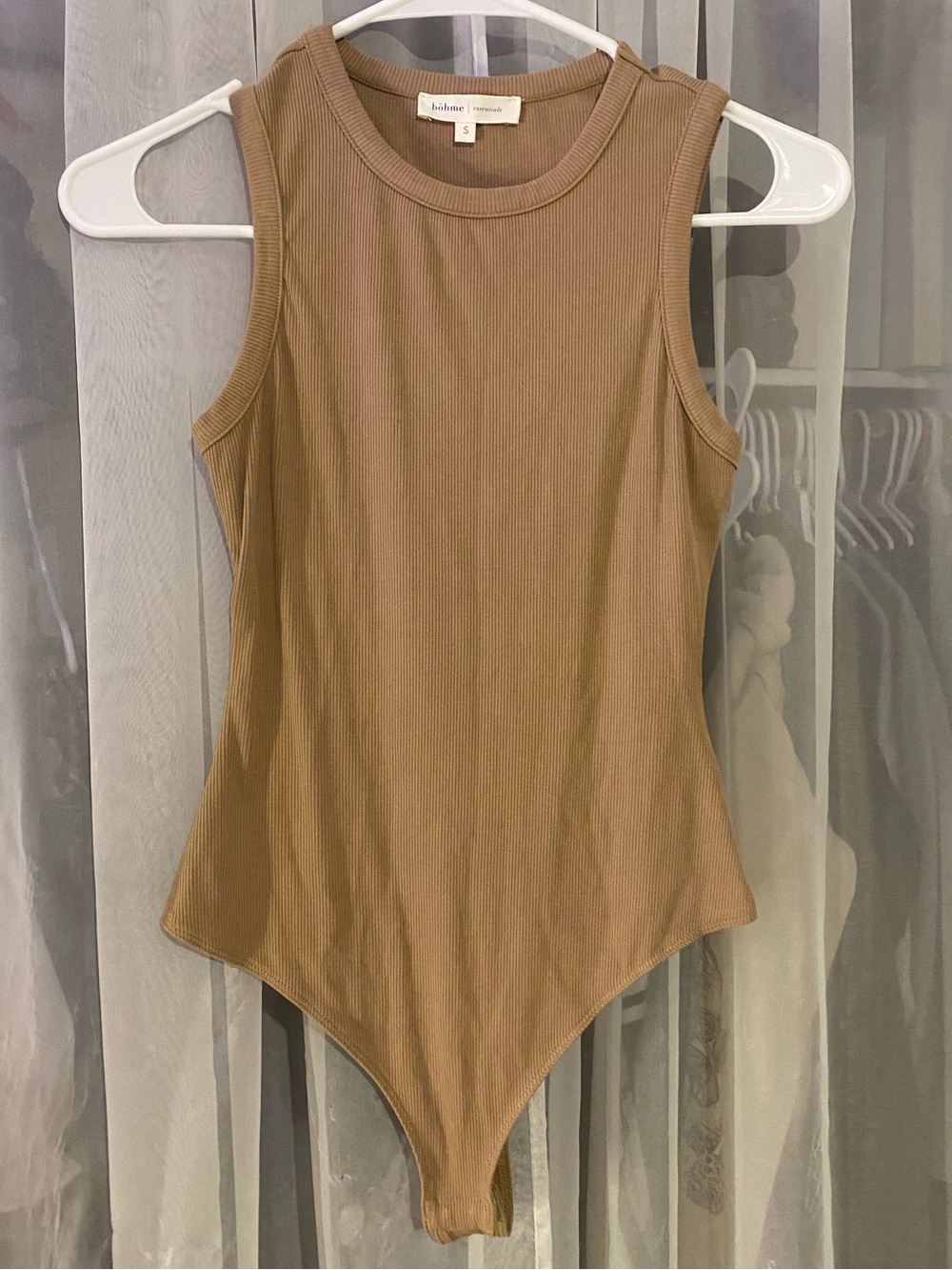Bohome Essentials Ribbed Sleeveless Bodysuit in Tan